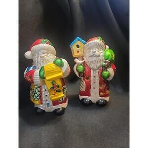 Vintage Santa Clause 2 SHINY Tea Light Holders Holiday Christmas